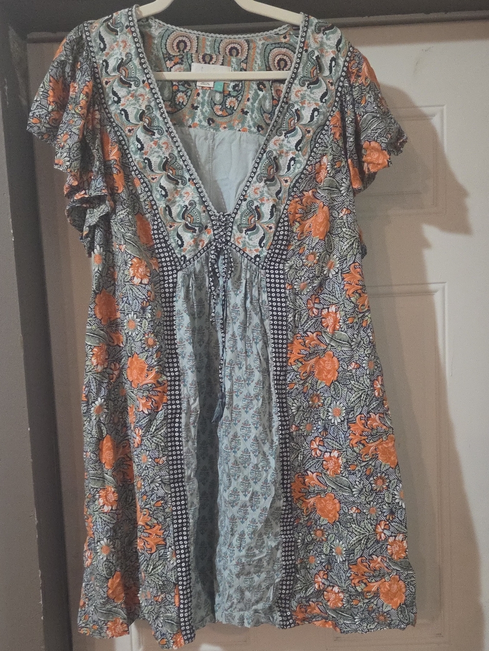 Anthropologie Blue and Orange Floral Midi Dress